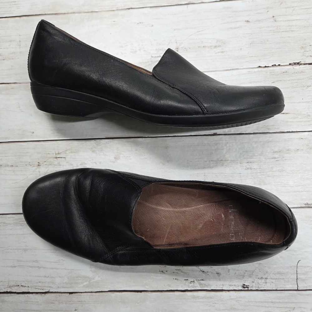 Dansko 5502020200 Leather Slip On Loafer Shoes Womens 41 Black Comfort Wedge